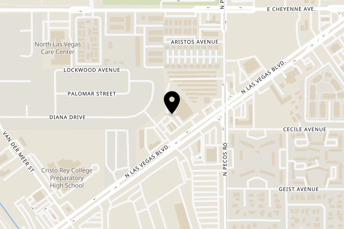 Map showing the location of Onedia's Southern Cuisine with Sugarr_K's on 2987 Las Vegas Blvd N in North Las Vegas